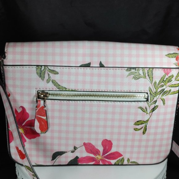 GUESS Crossbody Purse Pink Gingham Pattern Floral 1981 Handbag - Picture 8 of 12